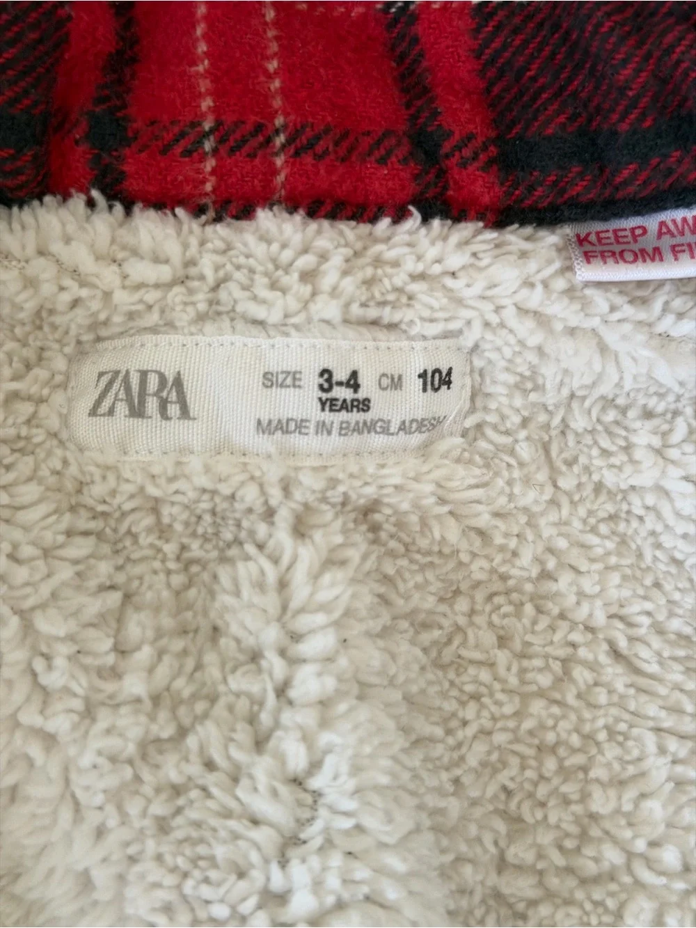 Zara Kids Red & Black Plaid Sherpa-Lined Pea Coat 3-4Y